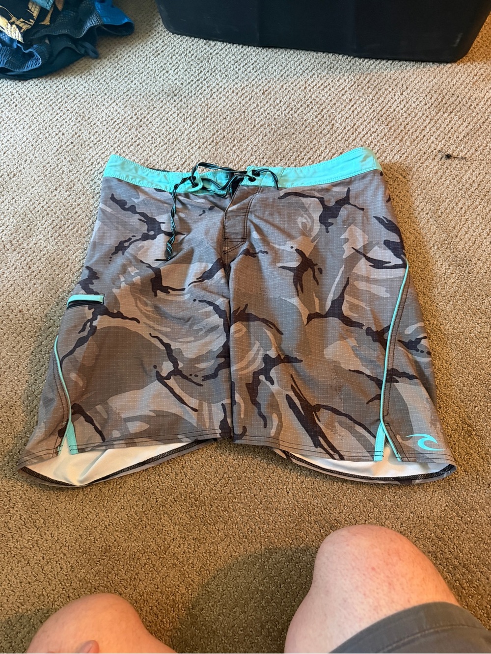 Rip Curl Gray Camo Swim Trunks with Aqua Trim
